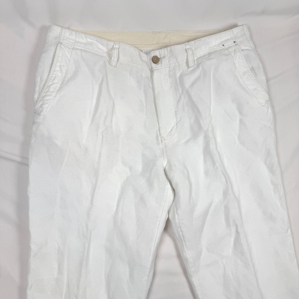 Tommy Bahama Mens White Linen Tencel Blend Flat Front Relaxed Pants 38x32